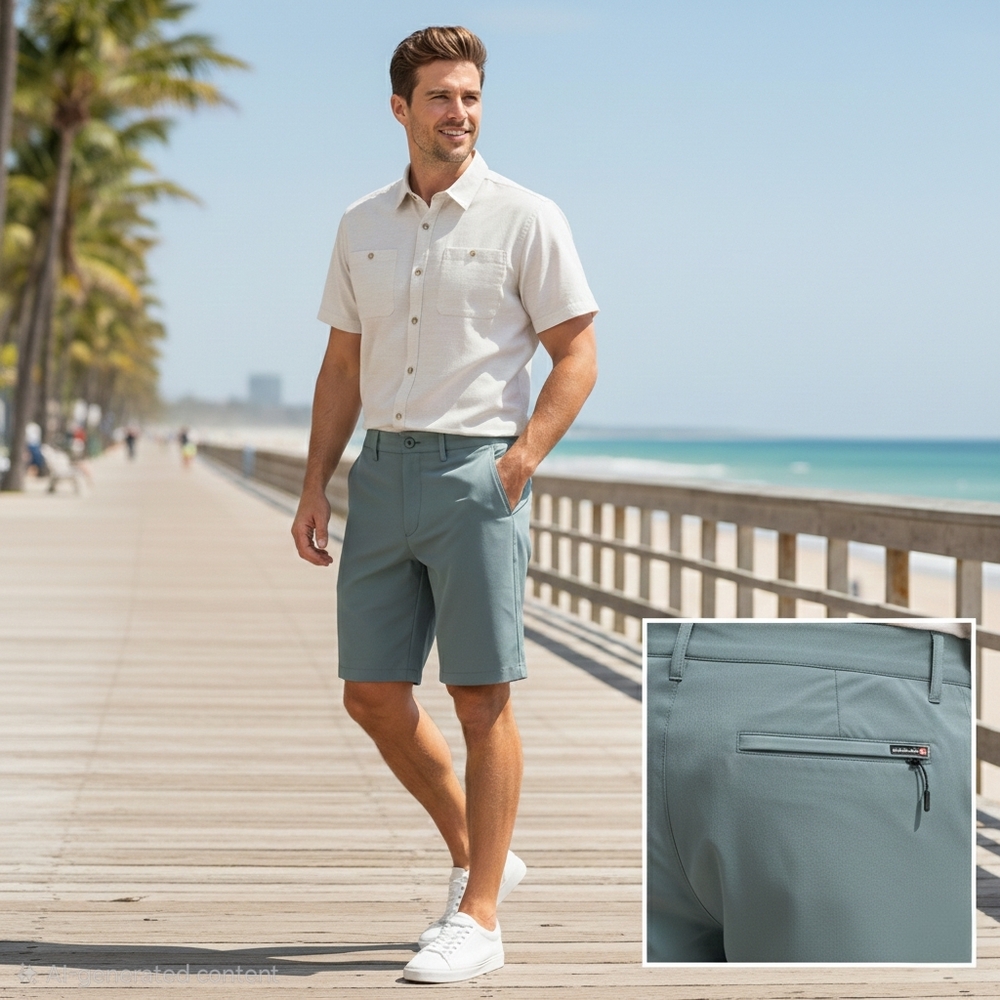 Quiksilver Union Hybrid Shorts Mens 32 Teal Blue Swim Golf Travel Lightweight - Picture 7 of 7
